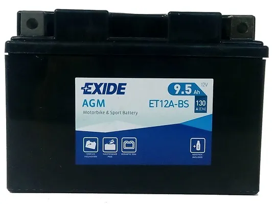  Akumulator motocyklowy EXIDE ET12A-BS/YT12A-BS 12V 9.5Ah 130A
