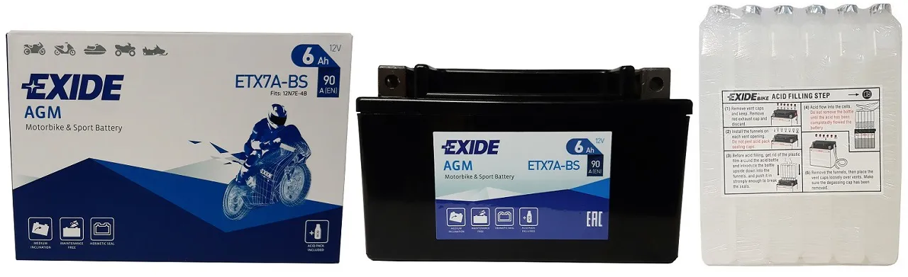 Akumulator motocyklowy EXIDE ETX7A-BS/YTX7A-BS 12V 6Ah 90A