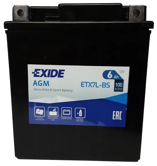  Akumulator motocyklowy EXIDE ETX7L-BS/YTX7L-BS 12V 6Ah 100A